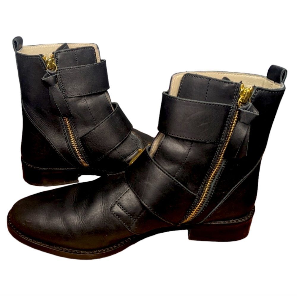 Boden Cavenham Ankle Boots Double Buckle Leather Black Size 39/8.5 - Picture 4 of 8